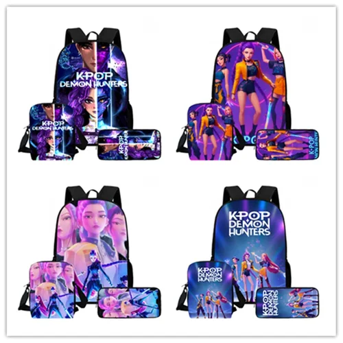 Mochila escolar infantil de dibujos animados KPop Demon Hunters con bolso de hombro, bolsa de lápices para guardería, bolsas ligeras para niños