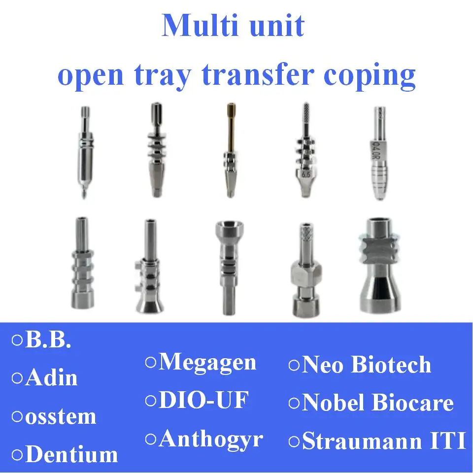 10Pcs Dental Multi-Unit Open Tray Transfer Coping Compatible Multi-Brand Systems Long Screws Implant Level Restorations Hardware