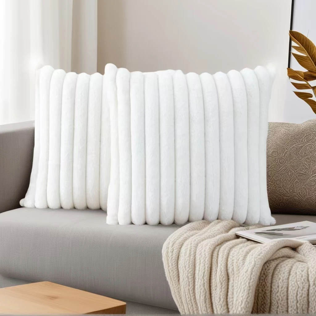 2er-Pack Künstliche Plüsch-Kissenbezüge, Luxuriöse Weiche Gestreifte Dekorative Kissenbezüge, Geeignet für Sofa-Innenräume – Detail 12