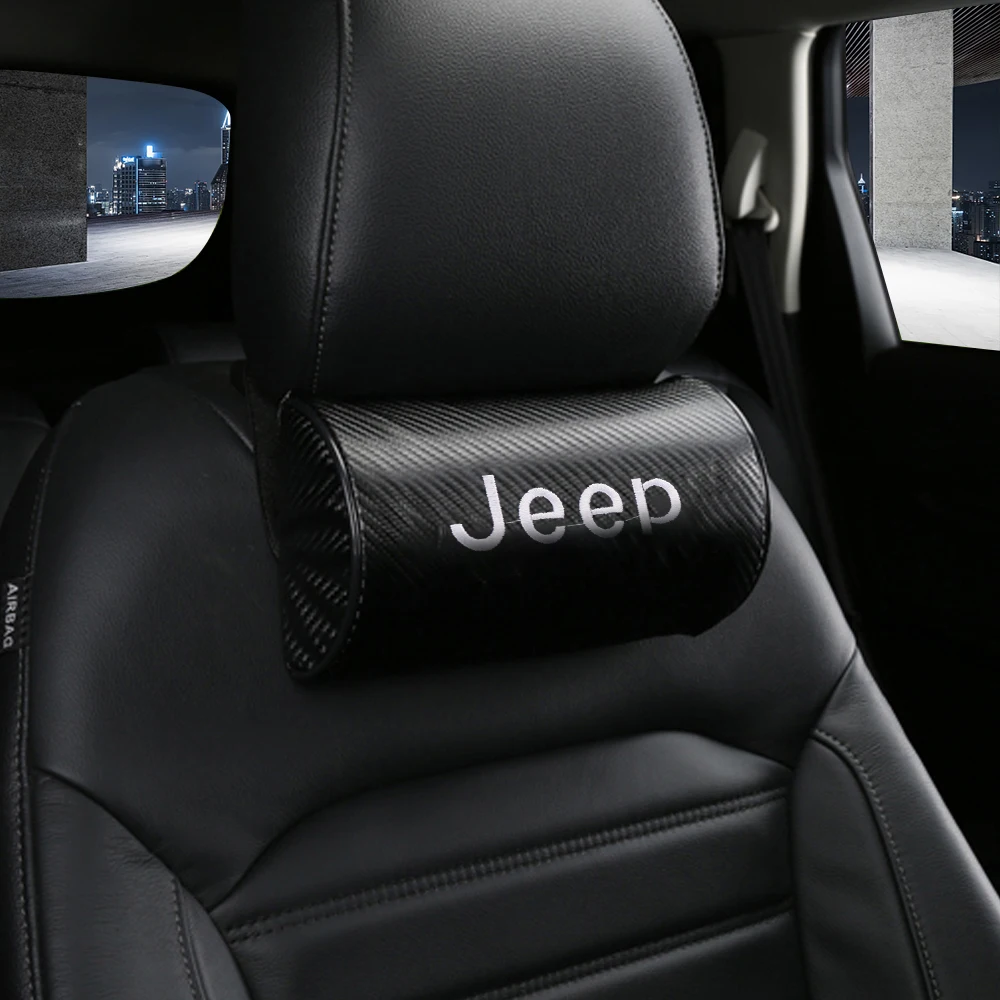 1Pcs Car Interior Seat Neck Headrest Massage Leather Pillow For Jeep Compass Patriot Renegade Wrangler Liberty Grand Cherokee