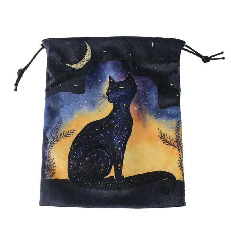 Black Cat Pattern Tarot Card Pouch Hand Gift Bags Tarot Cards Fabric Bag Jewelry Pouch Drawstring Tarot Cards Bag 13x18cm