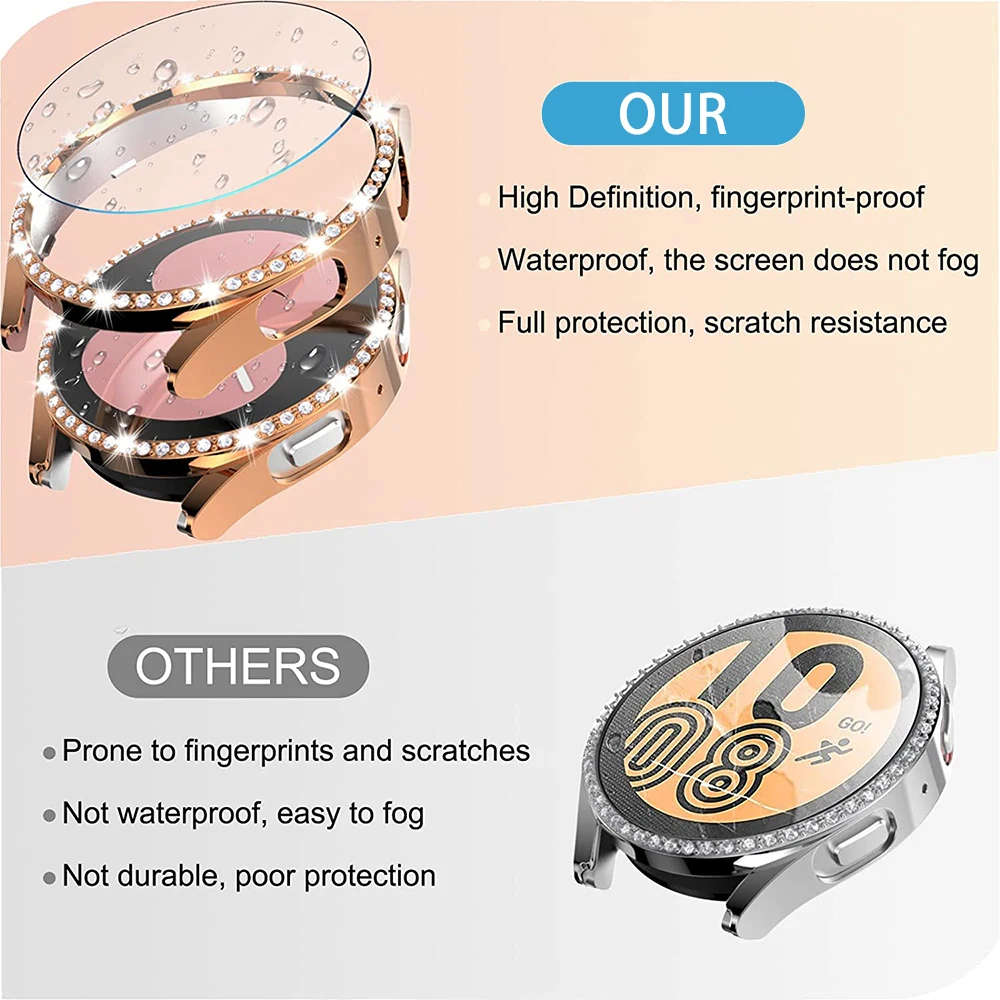 Diamond Case+Glass for Samsung Galaxy Watch 5 Pro 45mm Bling PC Bumper Cover Screen Protector for Galaxy Watch 5 40mm 44mm