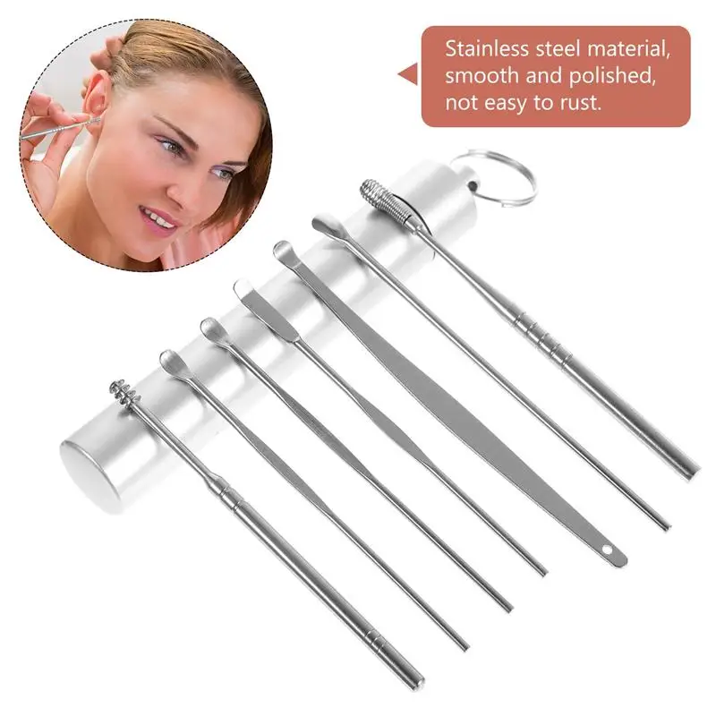 7 Pcs Ear Pick Suit Wax Removal Kit Stainless Steel Spoons Portable Pickers Cleaning Supplies Polished Tools