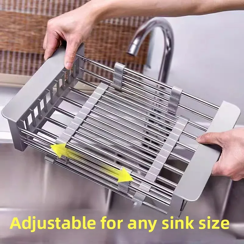 

Kitchen washbasin retractable stainless steel drain basket sink universal filter basket washbasin leaking basket drain bowl rack