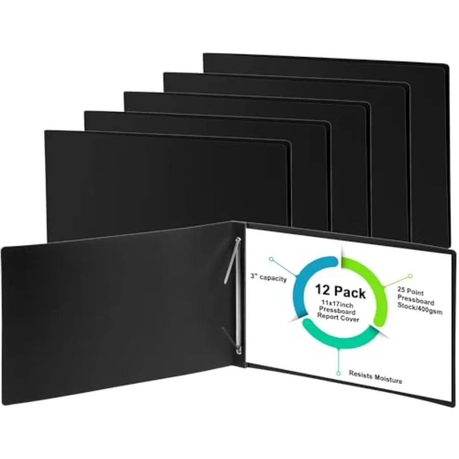 

12 шт. папок-регистраторов из прессованного картона 11'' x 17'' с металлическим зажимом на 3 дюйма и компрессорным механизмом для презентаций