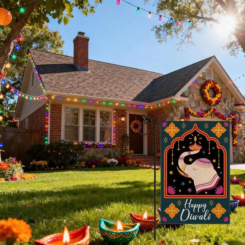 Diwali Decorations for Home Happy Diwali Candle Elephant Vertical Double Sided Yard Welcome Flag for Festival Outdoor Patio