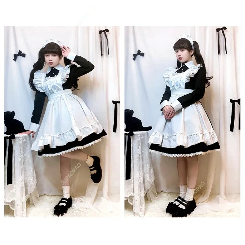 Gothic Lolita Anime Maid Cosplay Costume Female Plus Traditional Maid Cosplay Halloween Anime Sweet Coffee Maid Carnival Cosplay