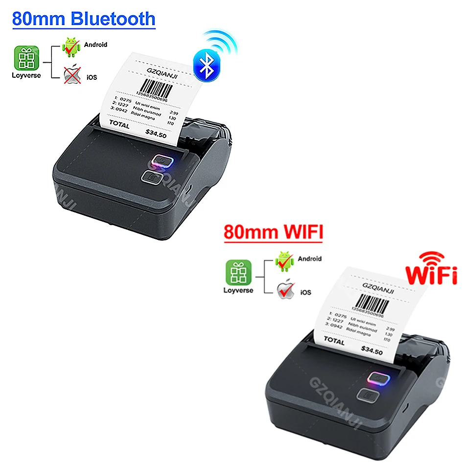 WiFi Bluetooth 80mm Mini Bluetooth Thermal Printer Ticket Bill Receipt Impresora Support Android iOS On Loyverse POS app