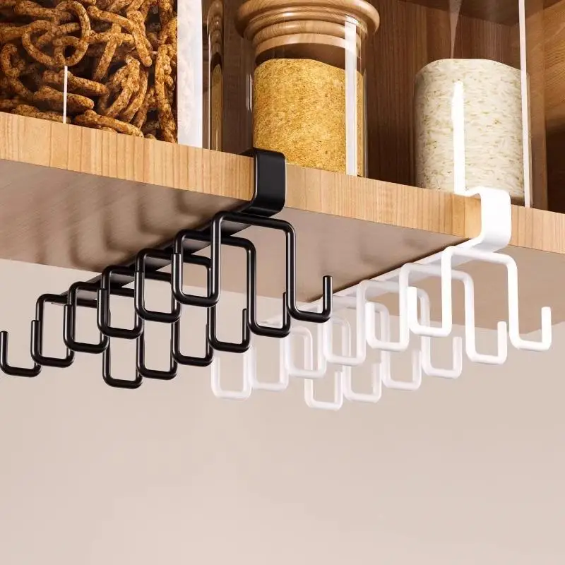 12 Hooks Kitchen Cup Kitchenware Storage Rack Long Row Cap Bag Tie Scarf Organizer Hanger Cupboard Holder Dormitory Rack
