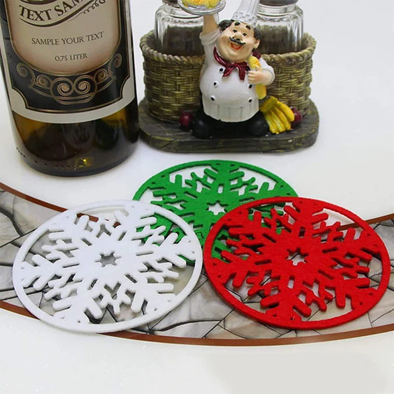 10pcs Felt Snowflake Coasters For Drinks Round Christmas Tea Coffee Pad Mat Desktop Protection Prevent Furniture Damage