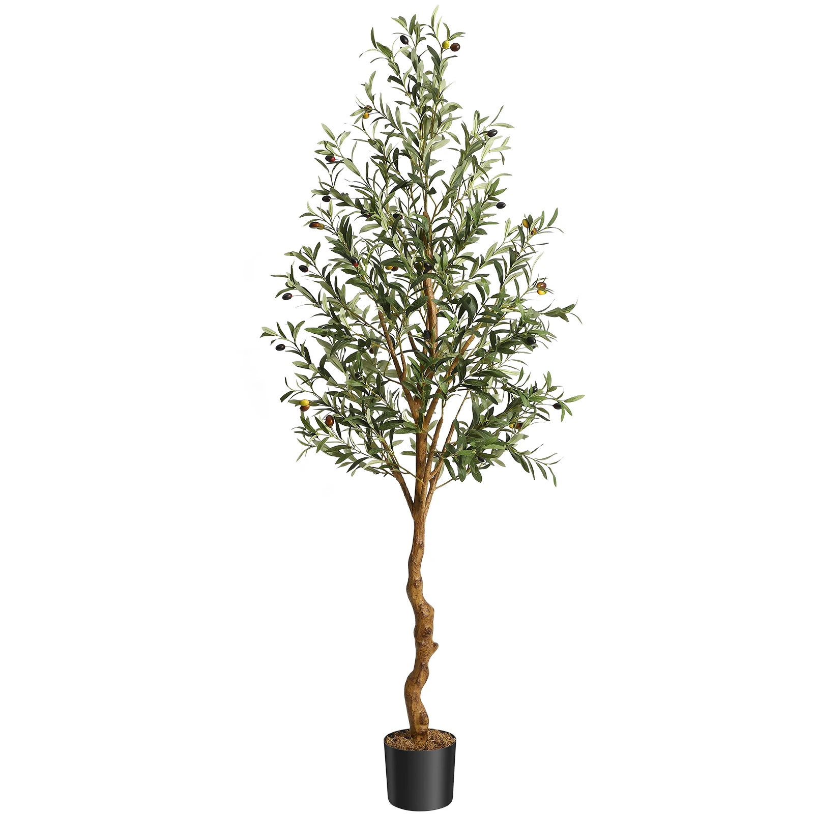 Artificial Olive Tree 6FT(72in) Tall Faux Silk Olive Trees Fake Potted Tree with Natural Wood Trunk and Lifelike Fruits for Home