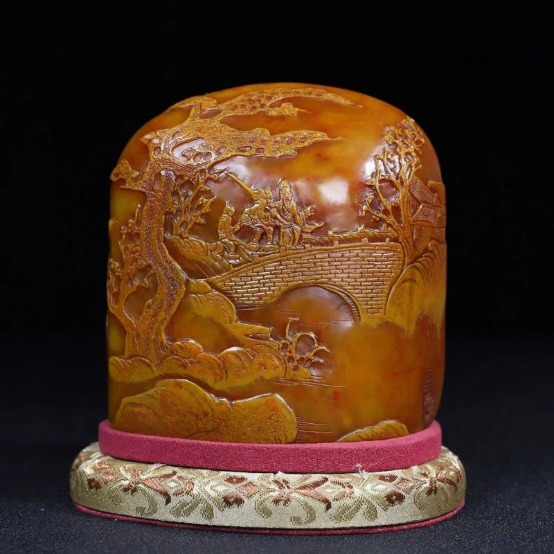 

Shoushan stone with children visiting friends landscape character seal ornament length 12 cm wide 7.5 high 13