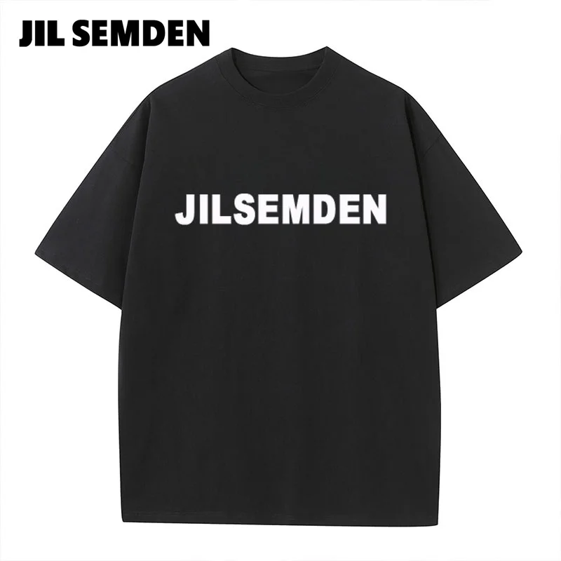 JIL SEMDEN-Camiseta estampada masculina e feminina, blusa casual solta, estilo minimalista de casal, alta qualidade, 100% algodã