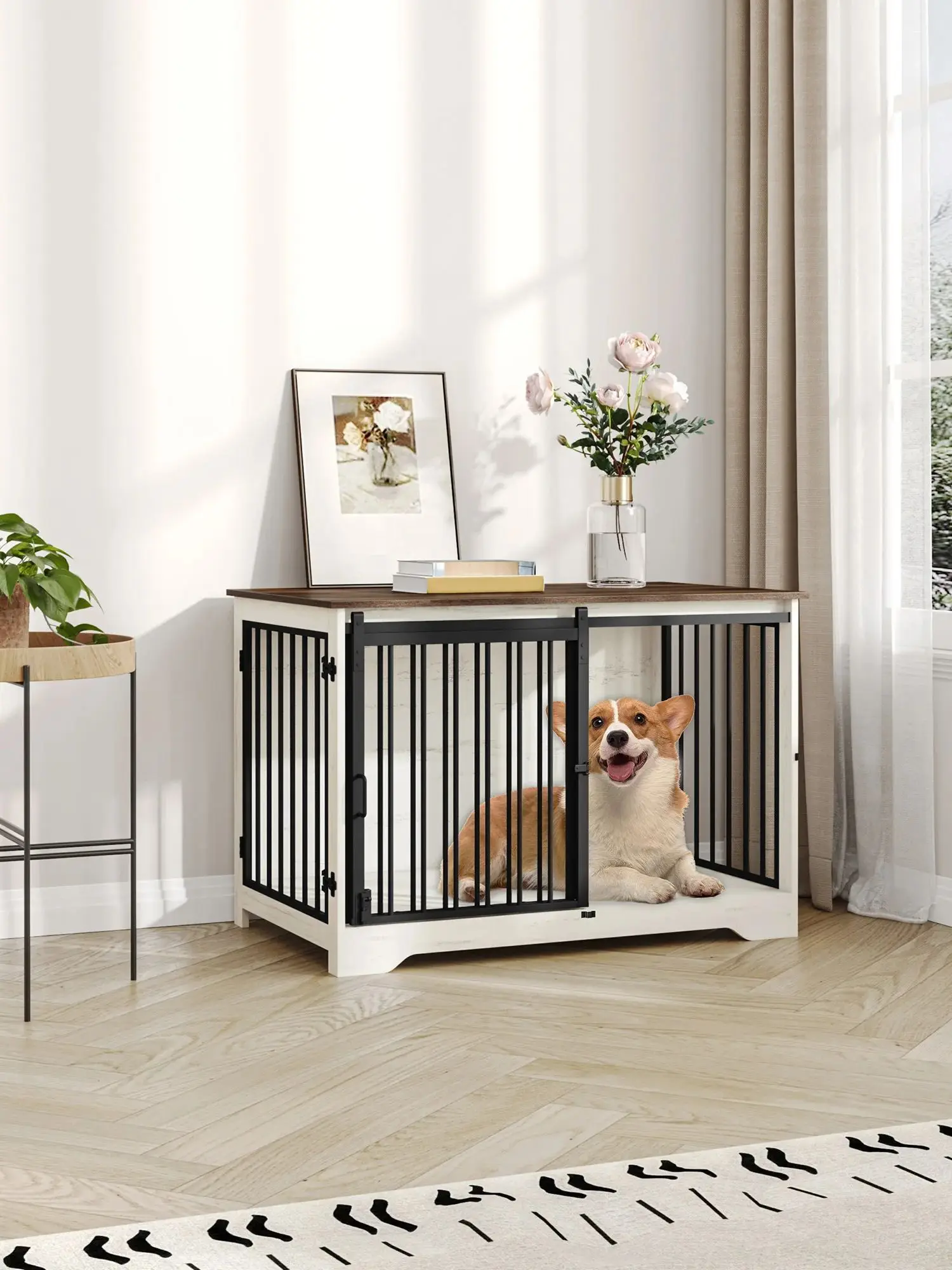 Hondenkooimeubilair, 100 cm hondenbox voor thuis, schuifdeuren, 2 deuren, moderne hondenbox houten binnen voor kleine/middelgrote/grote honden - afbeelding 2