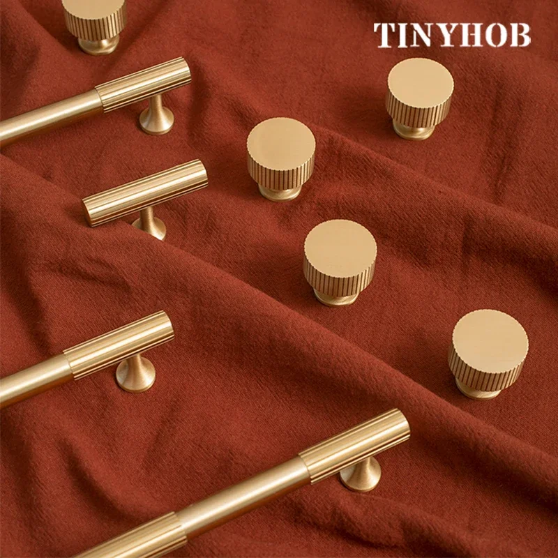 Modern Style/Vertical lines Solid  Brass  Drawer Knobs T bar Handle Bedroom Pulls Kitchen Cabinet Door Pull Handle