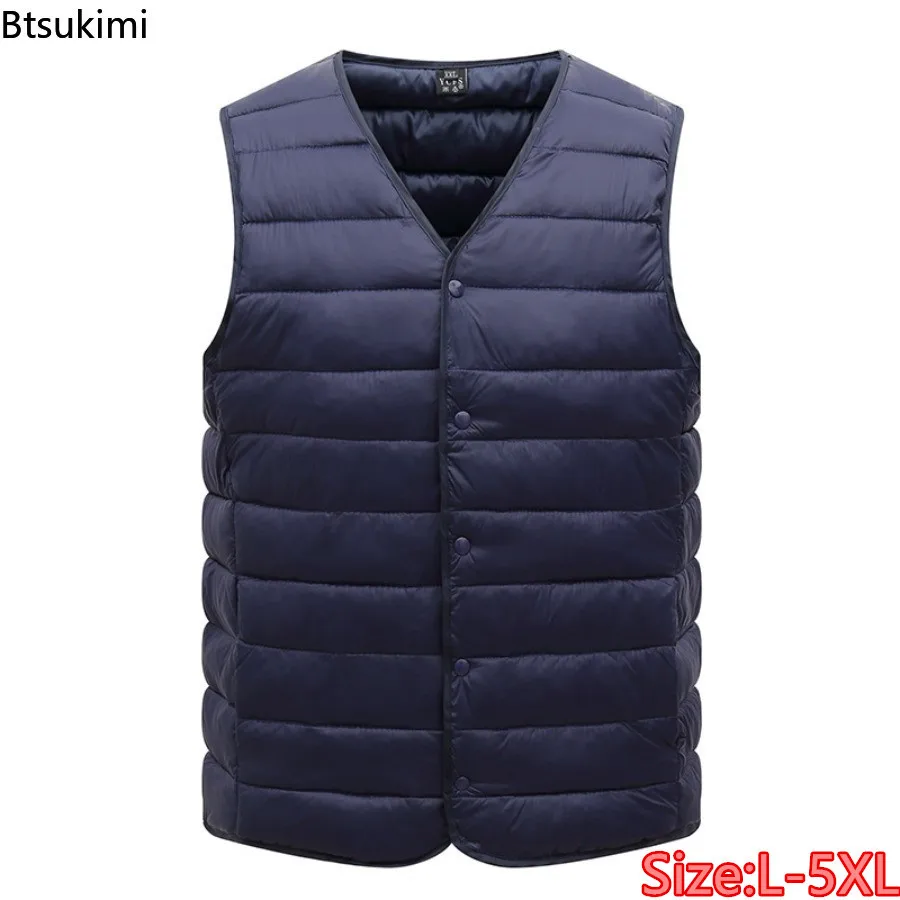 Large Size L-5XL Men's Ultra Light Down Cotton Vest Winter Warm V-neck Sleeveless Vest Jackets Male Casual Inner Wear Waistcoats