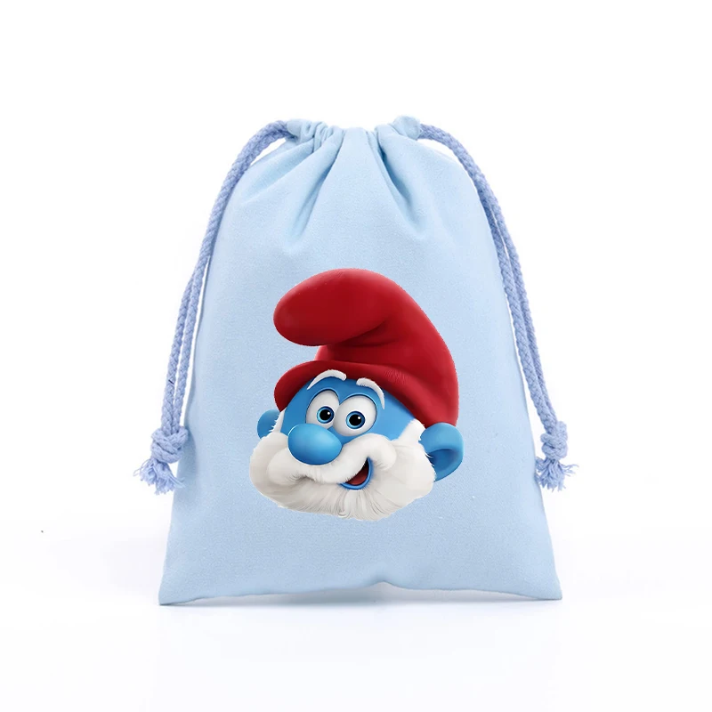 Anime Smurfs borsa con coulisse film Cartoon stampato Sport Boy Girl Childern Student Cute Portable Kid Party Hand Pocket Gift Pouch