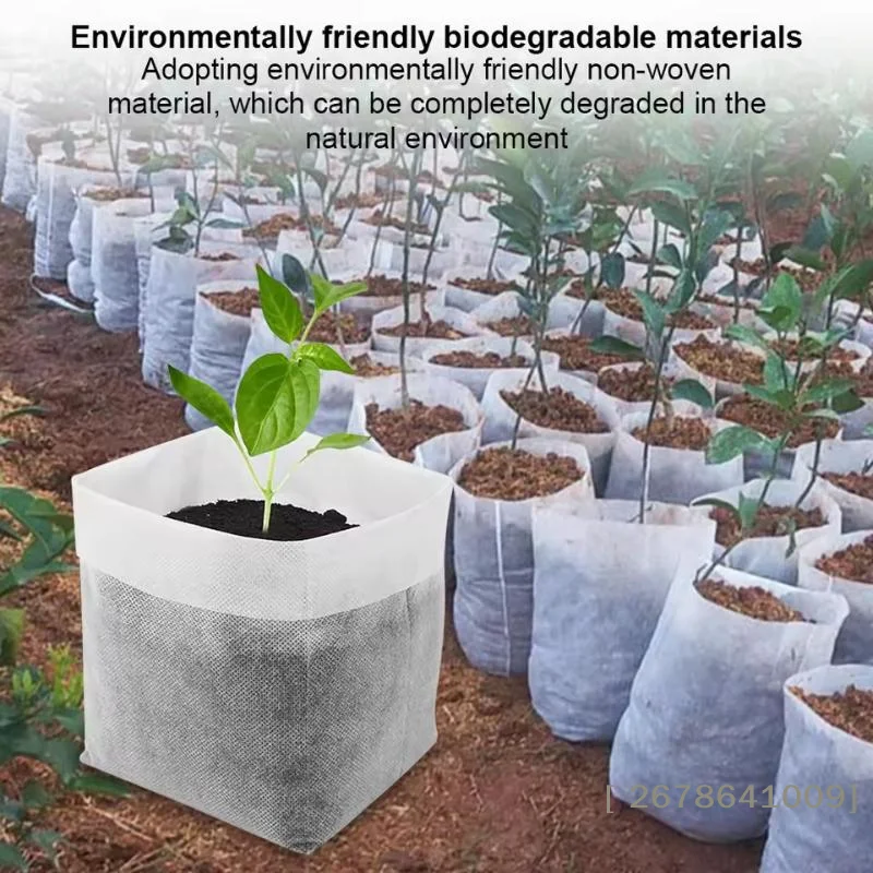 Paquete de 100 macetas de tela no tejida, bolsas de cultivo biodegradables para verduras, flores y plántulas de árboles y trasplante directamente