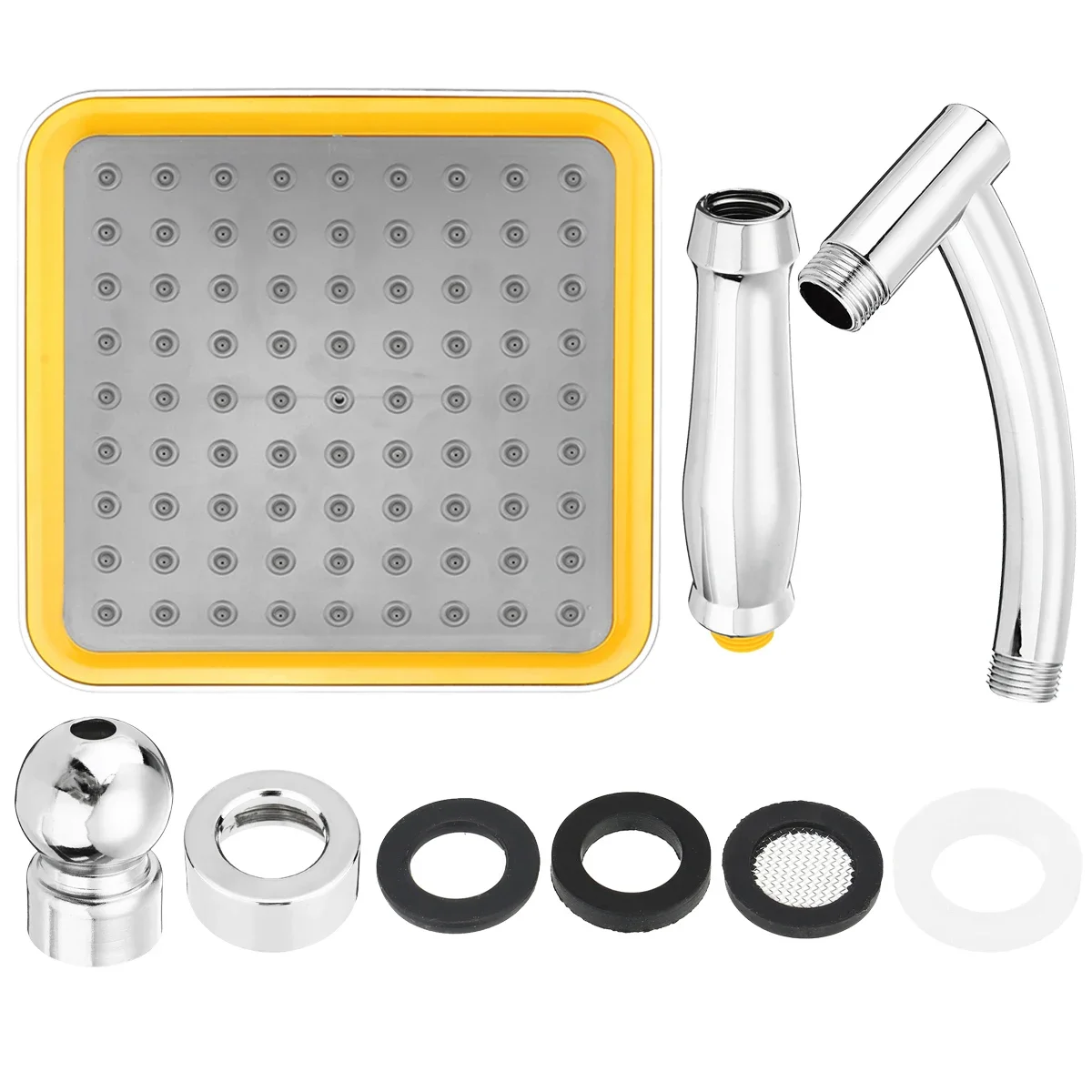 

Extension Arm Water Saving Pressurized Shower for Bath 9 Inch Square Thin Shower Head ABS Chrome Rotatable Top Rain Wall Mounted