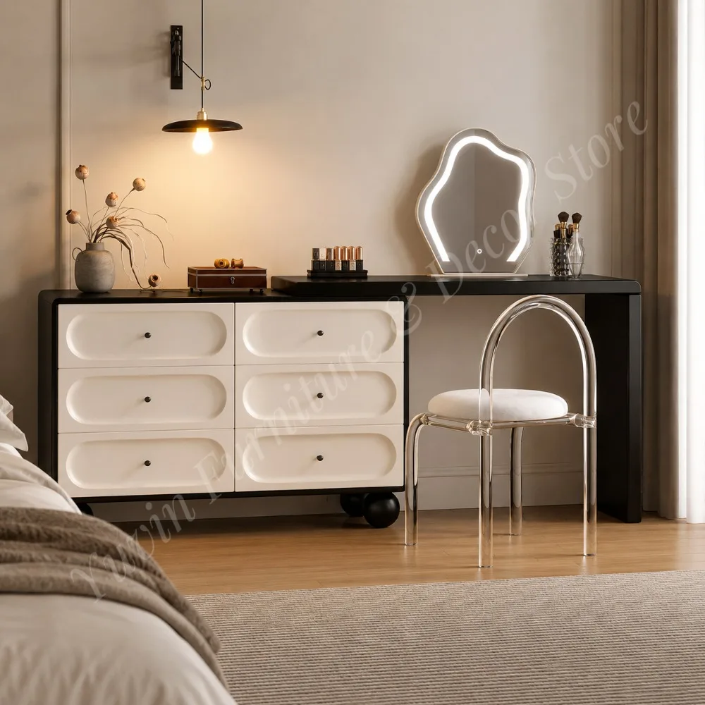 Modern Makeup Vanity Desk Set with LED Lighted Dimmable Mirror Acrylic Chair Storage Drawers for Bedroom & Apartment Use