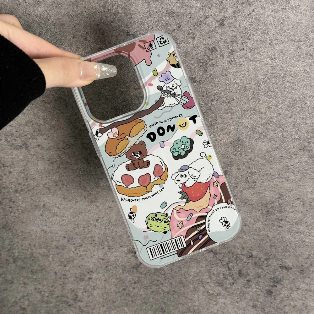 DMAWMJ 귀여운 곰 케이크 충격 방지 휴대폰 케이스, 아이폰 16 프로 맥스 15 14 플러스 13 11 12 후면 커버, 아이폰 xr xs x 7 8 se2020