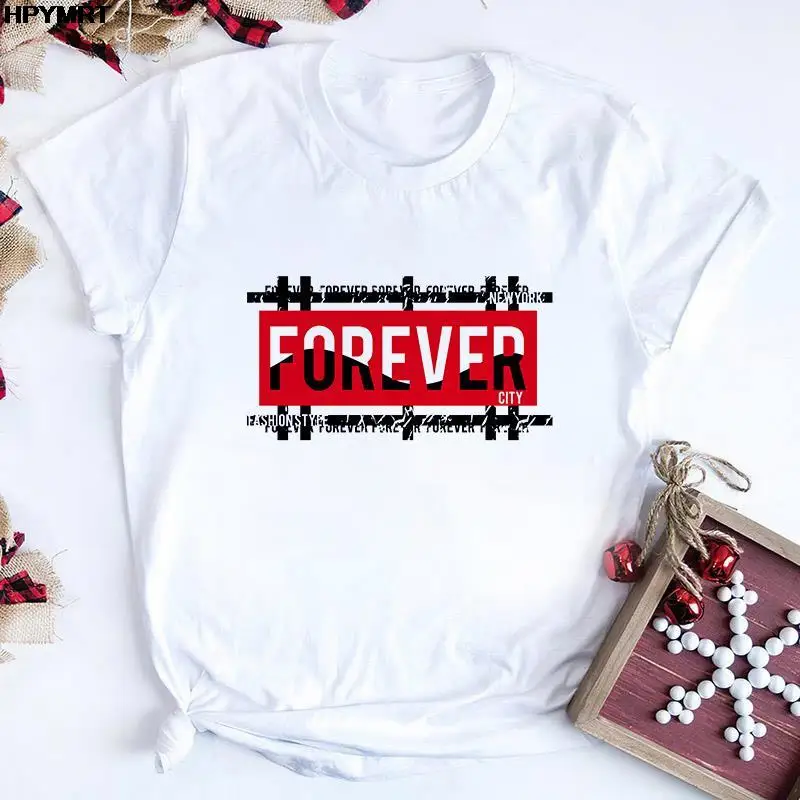 Forever Letter  Print Summer Women Tshirt Funny Cartoon T Shirt Female Kawaii Harajuku T-shirt 90s Fashion Korean Style Tops Tee