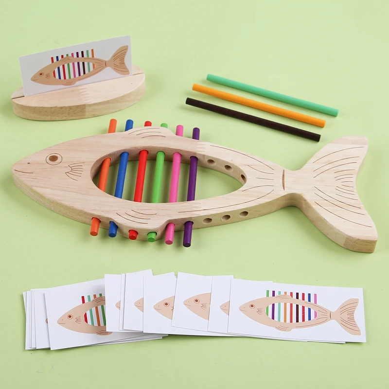 몬테소리 색상 일치 장난감 유아를위한 나무 물고기 스틱 색상 정렬 미세 훈련 게임 퍼즐 장난감 조기 교육 개발