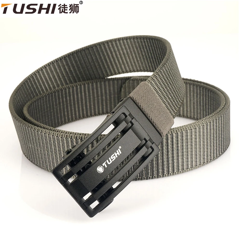 TUSHI New Metal Automatic Buckle Nylon Belt For Men Quick Dry Training Tactical Belts Jeans Pants Casual Sports Golf Canvas Belt