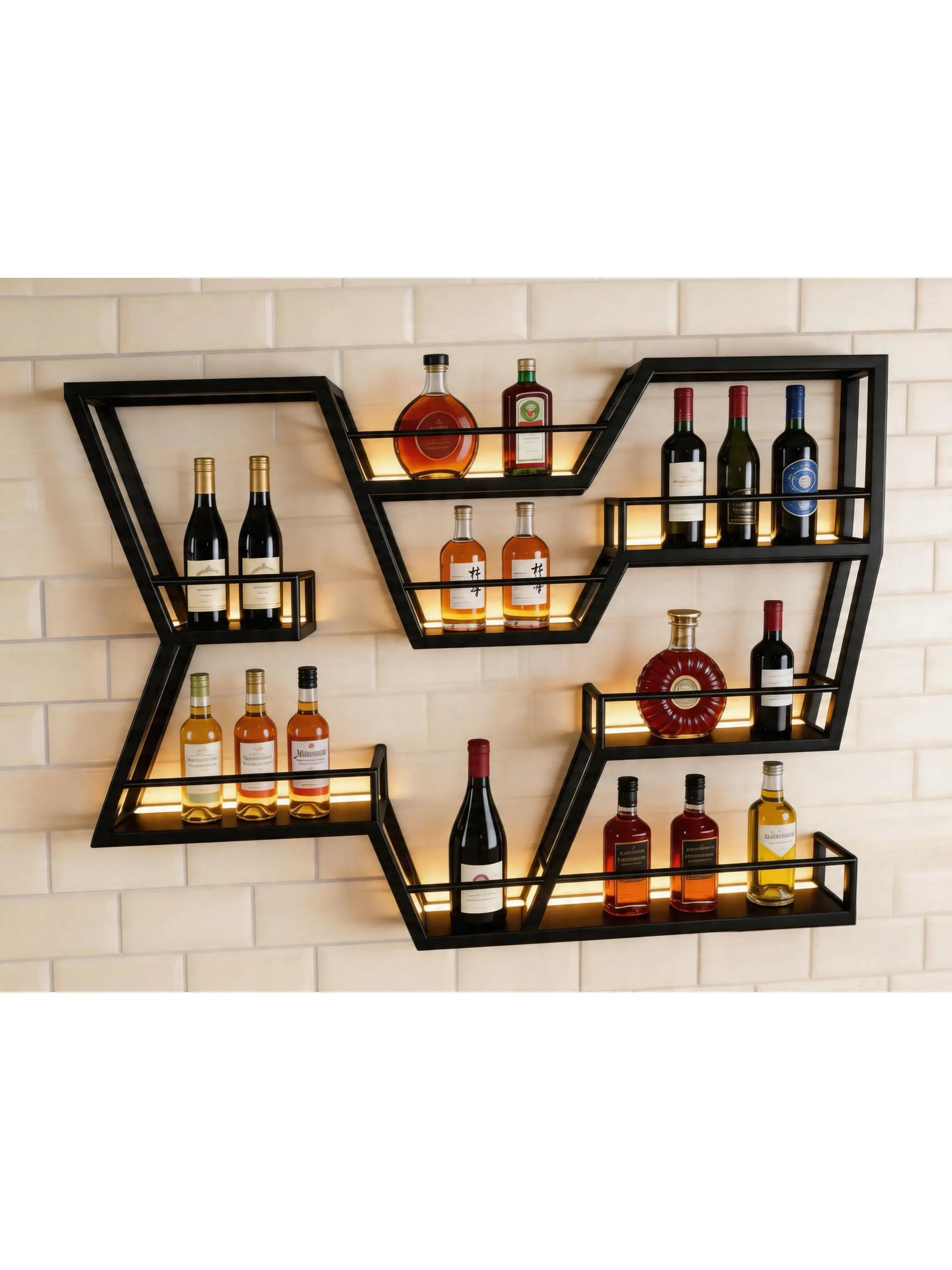 & Creative Geometric Wall-Mounted Iron Wine Rack Minimalist Art Design for Restaurants & Bars Custom Red Wine Holder & Cabinet O