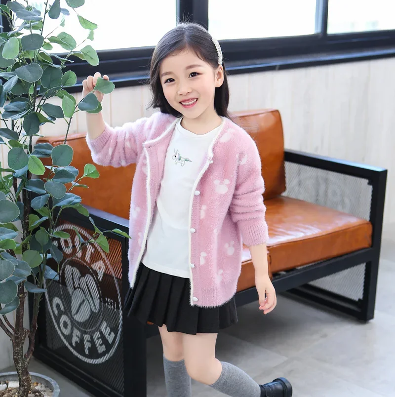 2021 Ins New Fashion Girls Sweaters Knit Children Sweaters Girls Winter Fleece Cardigans Girls' Cardigans