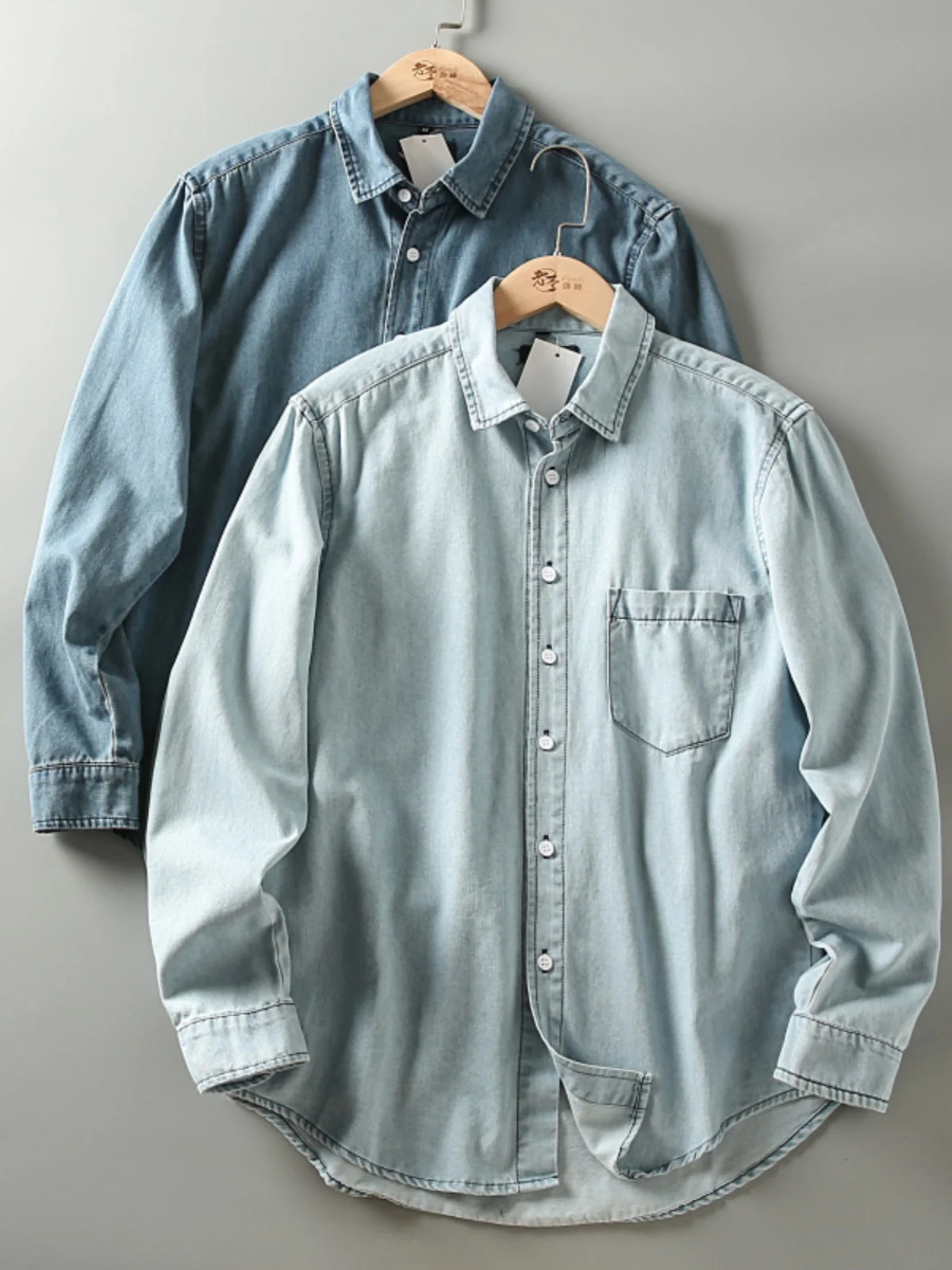 

Мужская джинсовая рубашка в стиле ретро из хлопка, с эффектом потертости, с длинным рукавом, повседневная, с воротником, осенняя новинка, стандартный крой, теплая, однотонная, модная