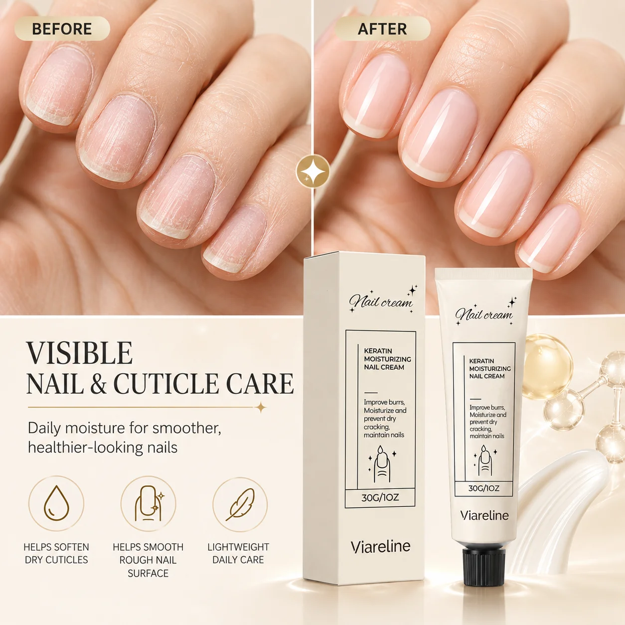 Keratin Moisturizing Nail Cream 30g Cuticle Care Balm for Dry Cracked Nails Smooth Nail Surface Hand Nail Care Cream