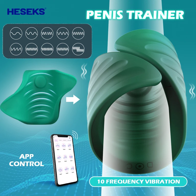 HESEKS Bluetooth Penis Training Vibrator Wireless APP Remote Male Masturbator Sex Toy Men Delay Cock Ring Glans Trainer Machine