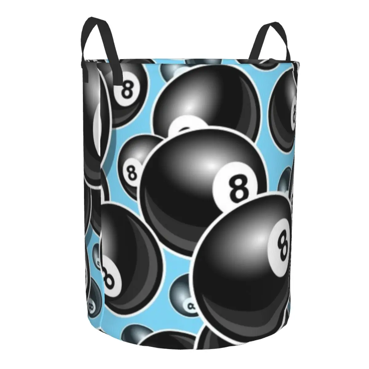 Folding Laundry Basket Billiards Pool Snooker 8 Ball Symbol Dirty Clothes Storage Bucket Wardrobe Clothing Organizer Hamper