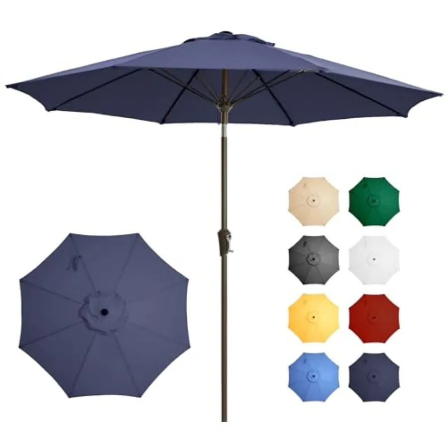 

9Feet Large Outdoor Patio Umbrella Market Table Umbrella-UV Resistant Easy Push Button Tilt and Crank 8 Sturdy Fiberglass Ribs