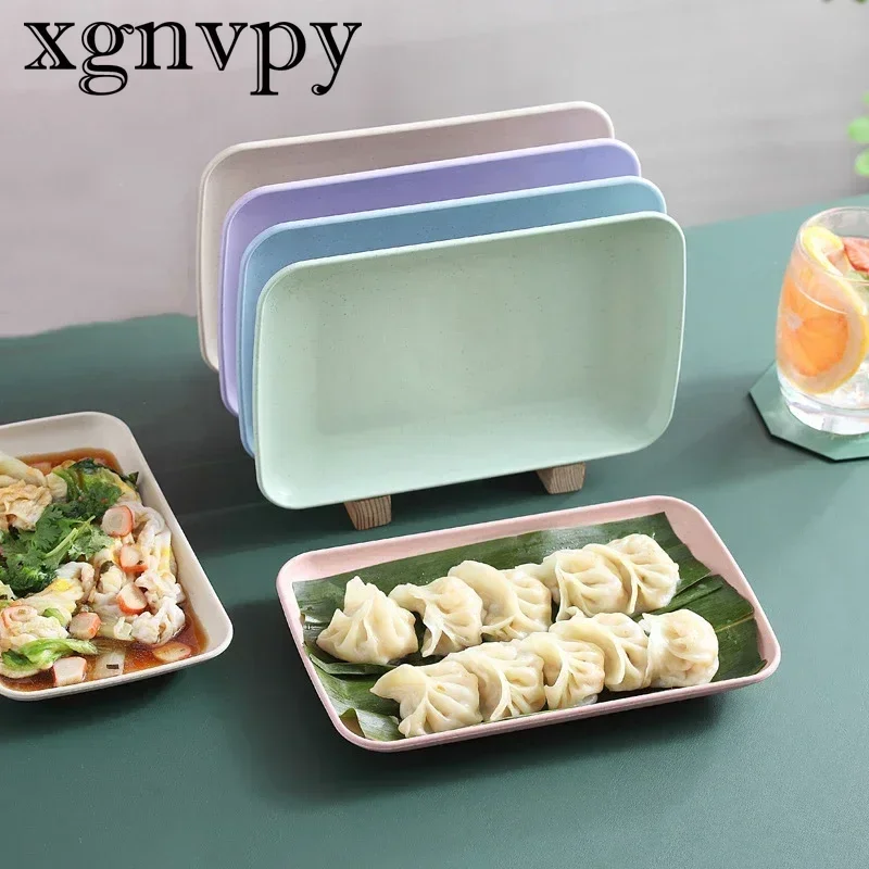 xgnvpy Creative Wheat Straw Rectangular Melamine Plate Healthy Tableware Dessert Sushi Pasta Dishes Kitchen Cooking Utensil