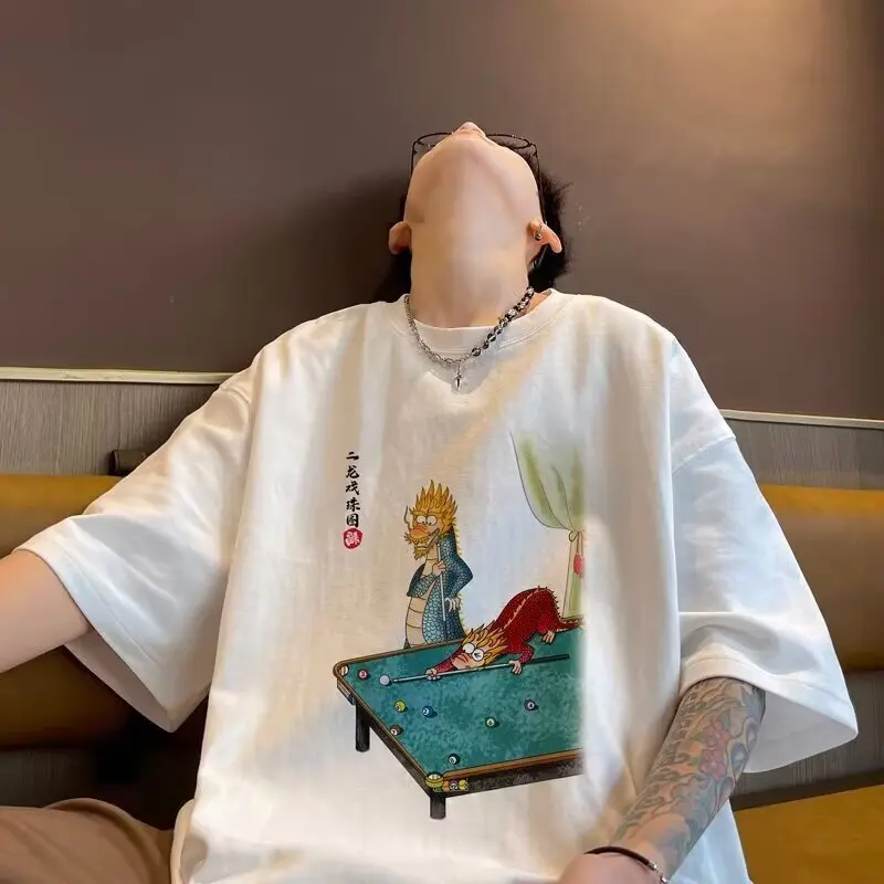 

Lazy new trendy brand short sleeved trendy youth pure cotton t-shirt fashionable artistic ins simple and versatile