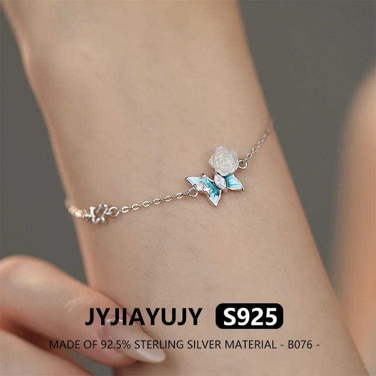 

JYJIAYUJY 100% Whole Sterling Silver S925 Charm Bracelet Butterfly And Rose Elegance Daily Gift Of Quality For Women Use B076