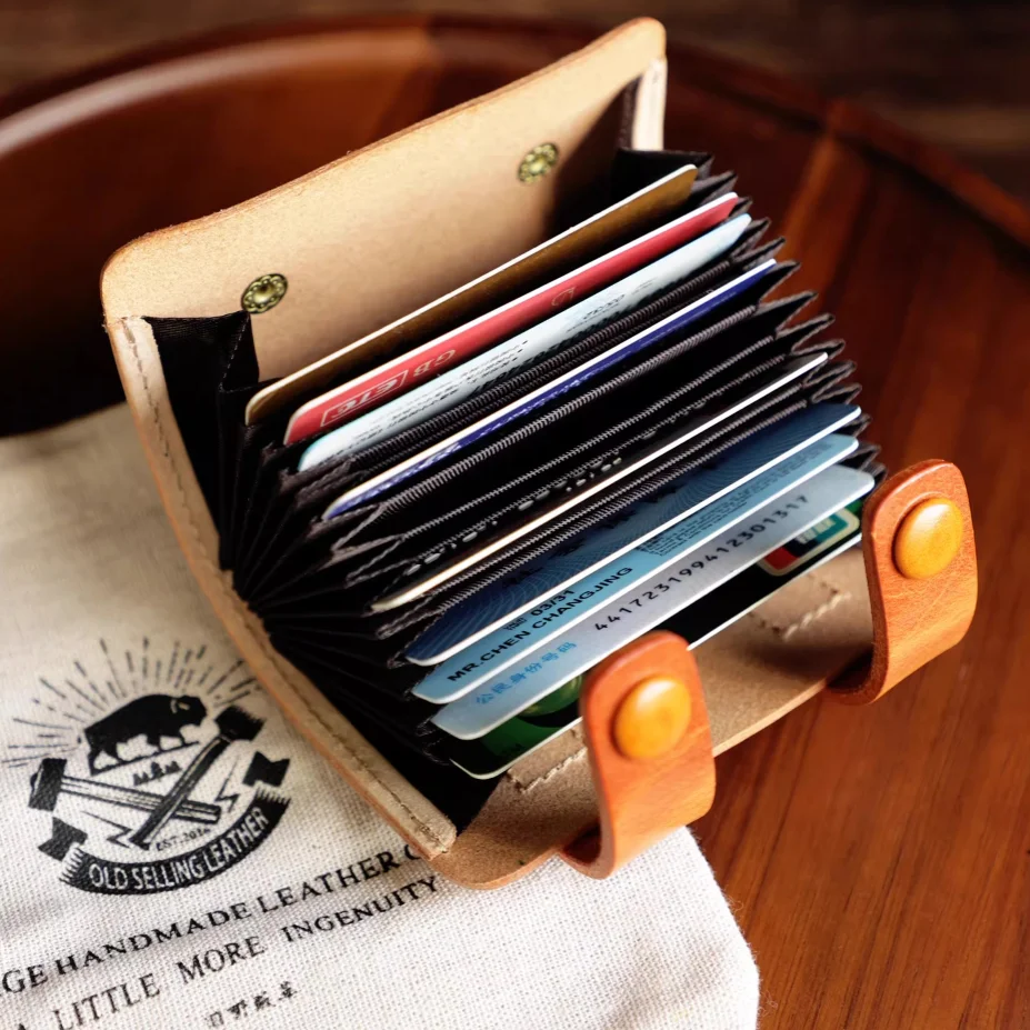 Italian Vegetable Tanned Suede Leather Accordion Card Holder Retro Contrast Color Multiple Card Slots Unisex Credit Card Wallet