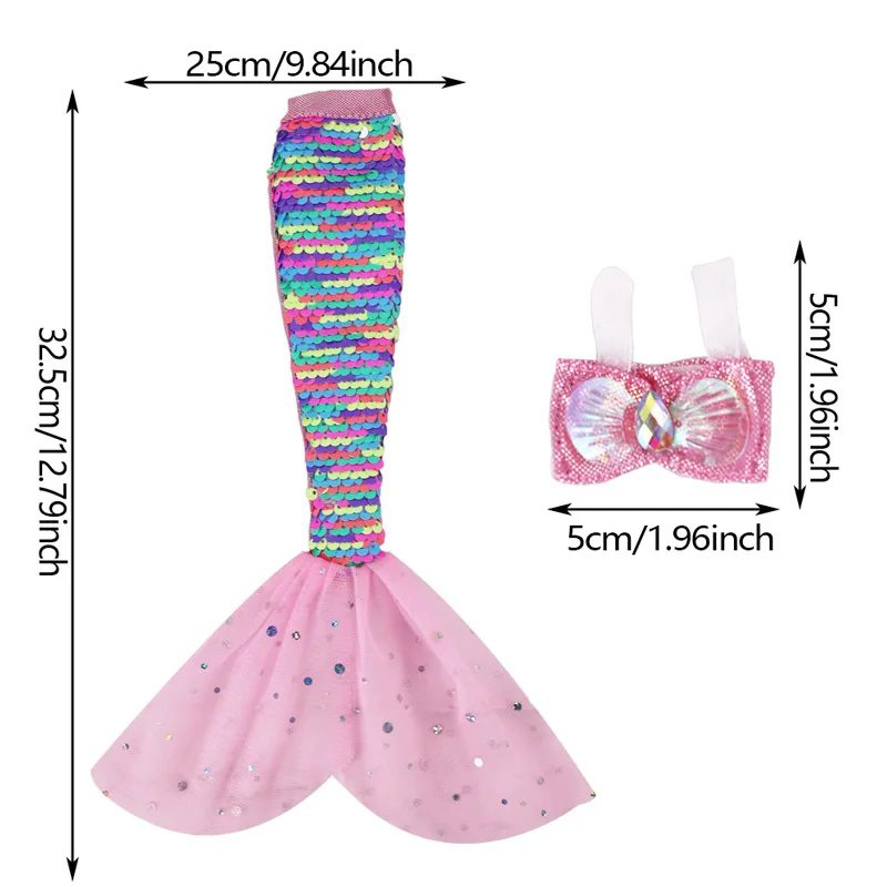 Mermaids Shinny Doll Dress Sequin Fish Tail Gown Lace Skirt TopPrincess Party Outfit Clothes for Barbie Doll Accessories Kid Toy