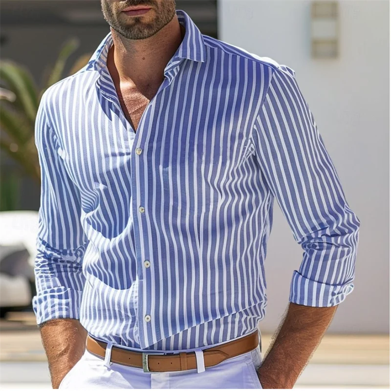 Heren Shirts Button-Down Shirts Casual Shirts Zwart Rood Blauw Gestreept Revers Met Lange Mouwen Dagelijks Resort Kleding Mode Casual 6xl