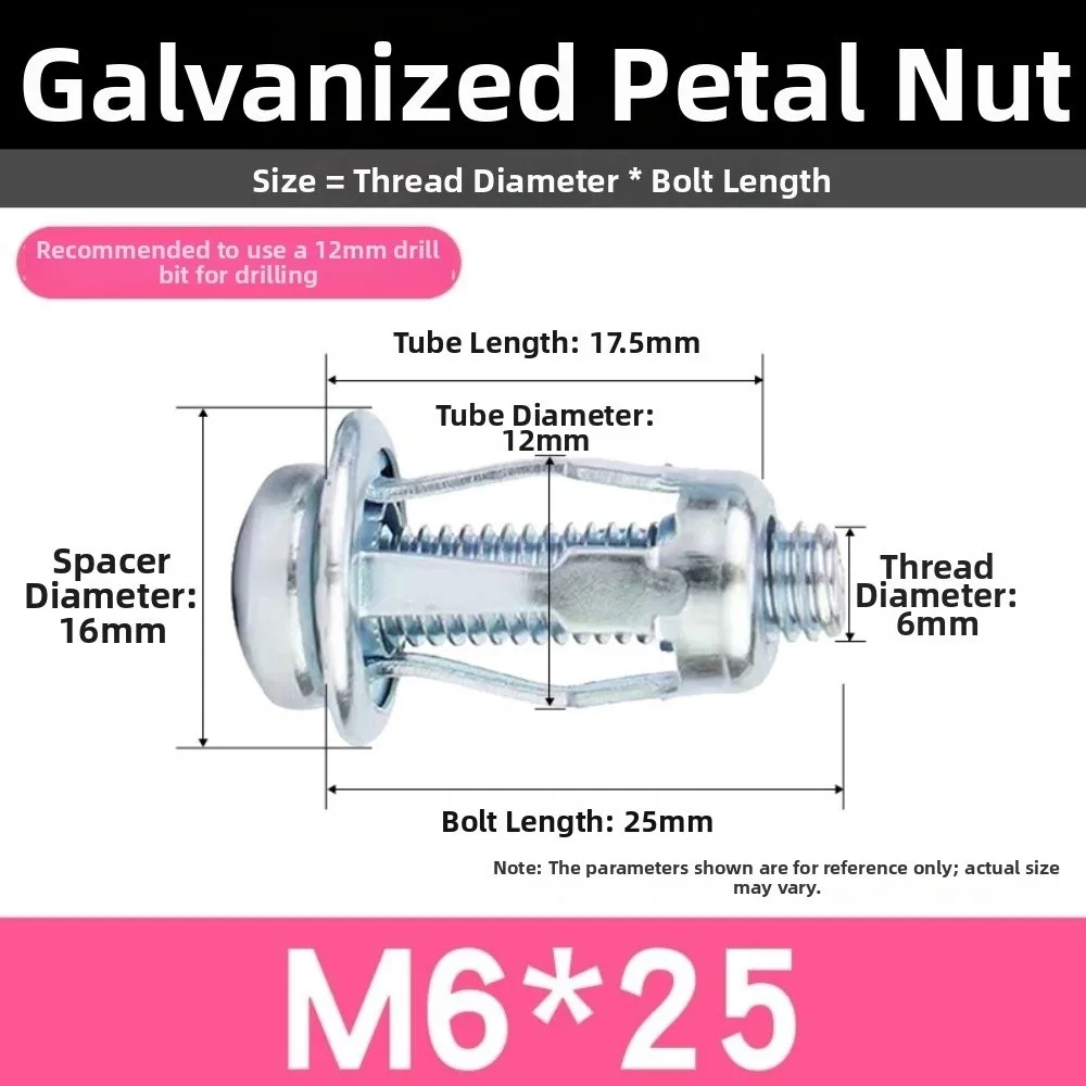 10pcs Carbon Steel Petal Screw Anchors M4 M5 M6 M8 Expansion Mechanism Rivet Nut Set Self-Locking Design