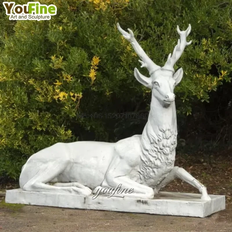 Wmwmnu Life Size Natural White Marble Deer Statue Outdoor Garden Sculpture Realistic Stone Animal Figurine for Yard Lawn