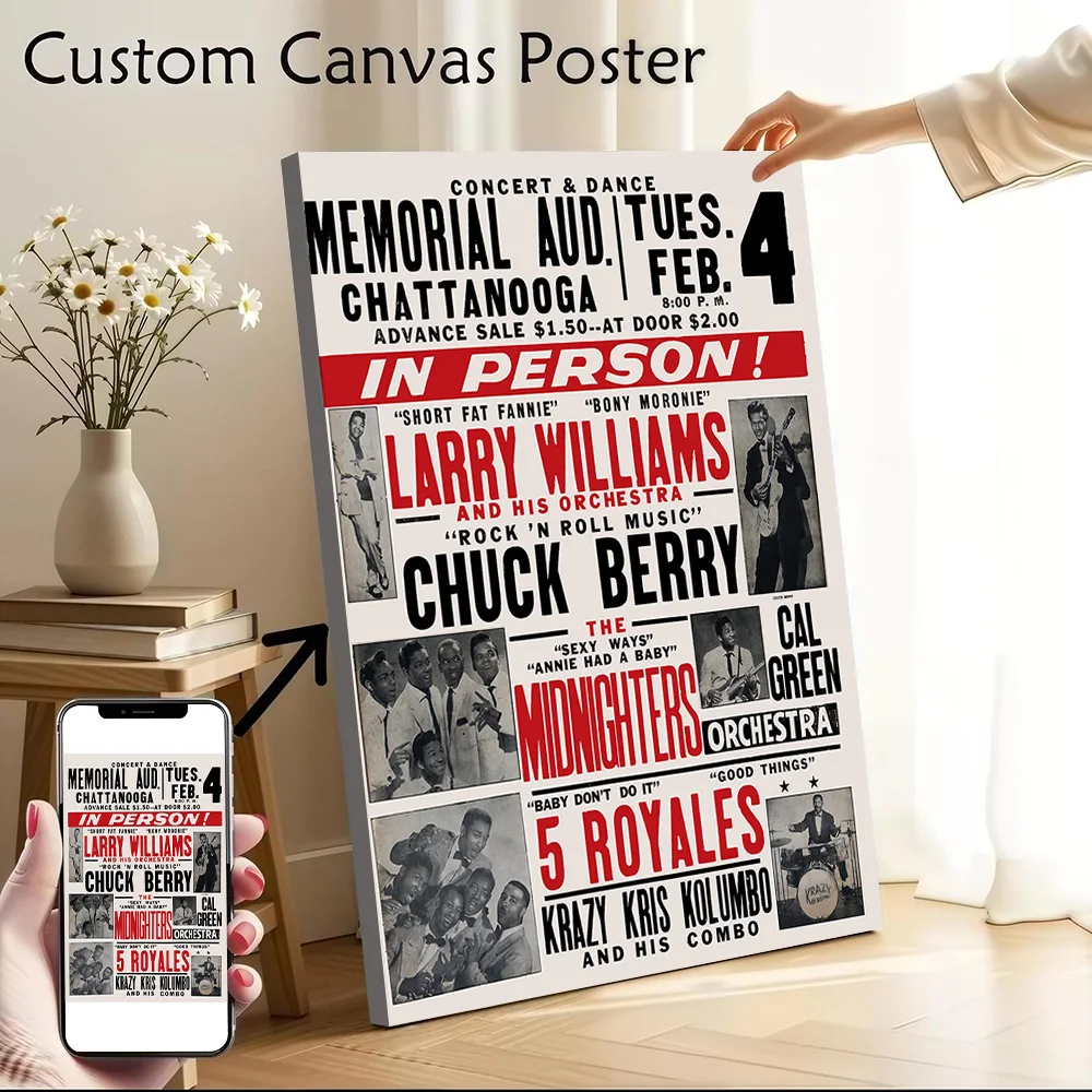 Chuck Berry & Larry Williams Concert Printed Canvas Poster Personalized High Quality Wall Art Paintings for Home Decor Ornaments
