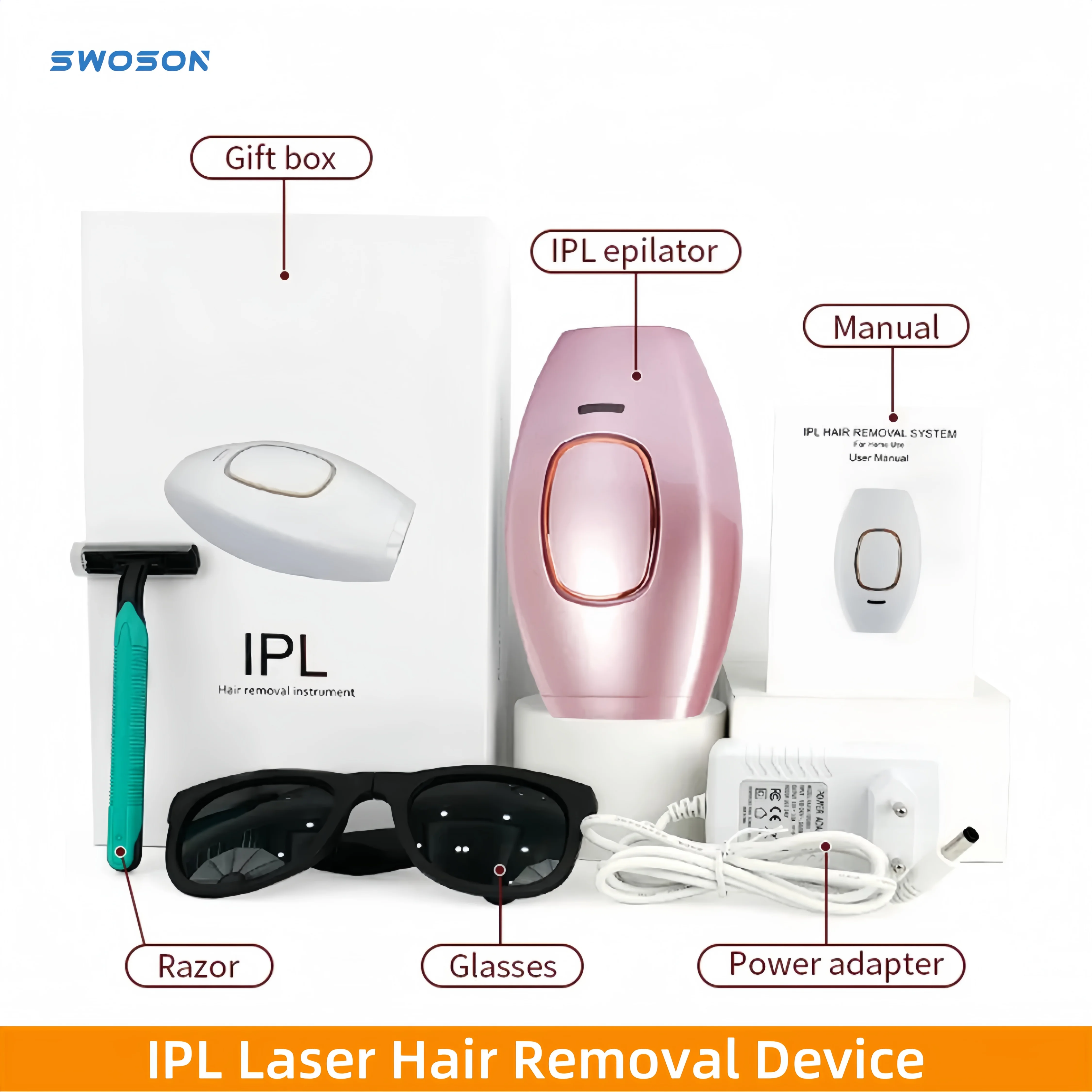 

Swoson IPL Laser Hair Removal Device 999,999 Flashes Painless Depilator Home Use Permanent Laser Epilator for Women Body Bikini