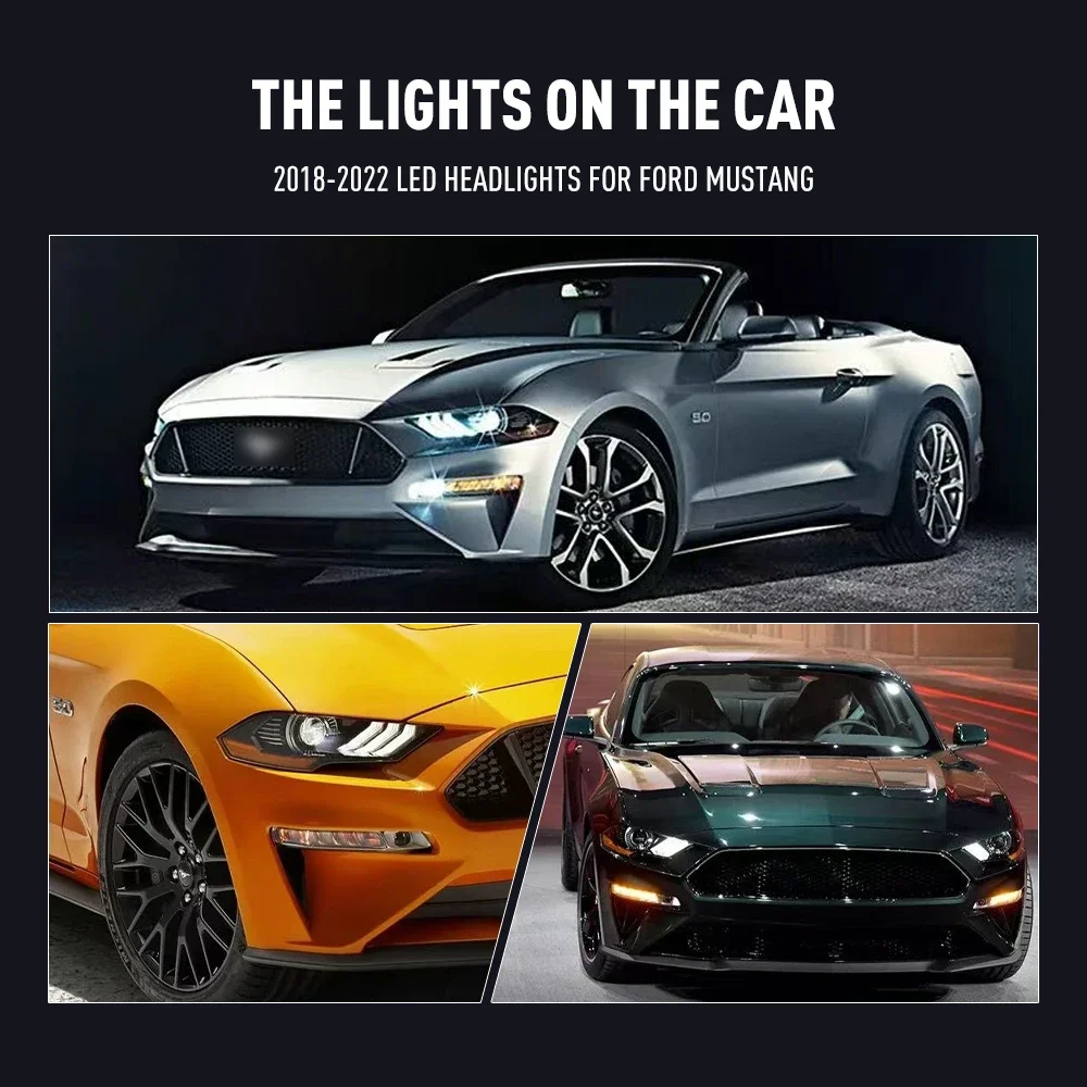 

2 шт. автомобильные фары для Ford Mustang 2018-2022, светодиодные фары DRL, дневные ходовые огни, сигнальные лампы, автоаксессуары