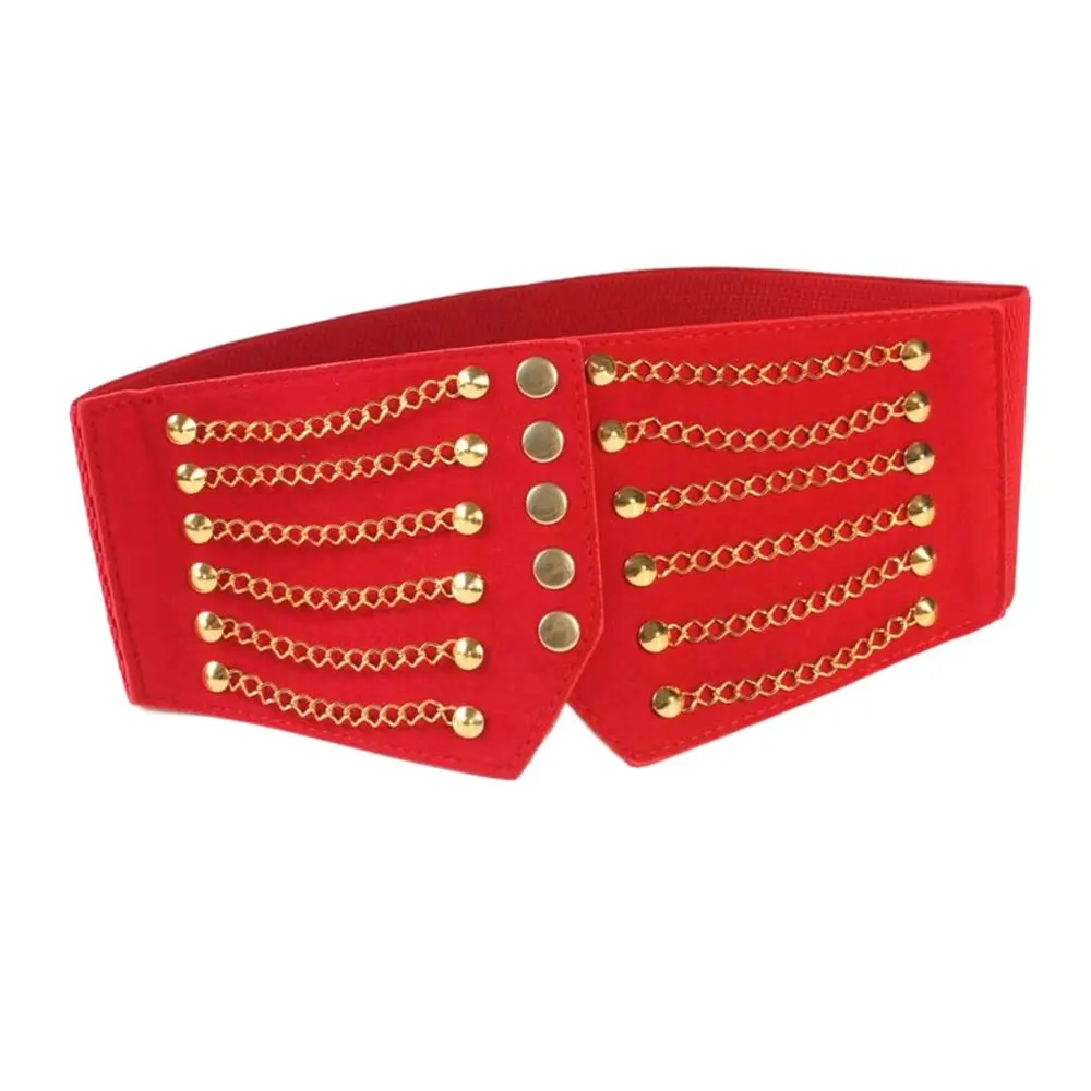 Minority Personality PU Leather All-match Rivet Chain Solid Color Cummerbund Corset Belt Female Waist Belt Adjustable Waistband