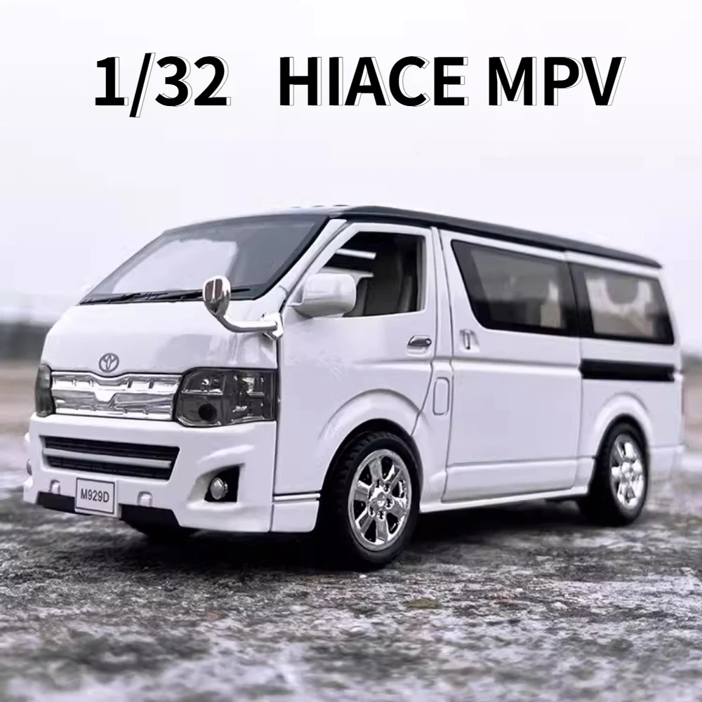 

1/32 HIACE MPV Car Model Toys Diecasting Alloy Body Rubber Tires Vehicles Models with Sound Light Pull Back Gifts for Children