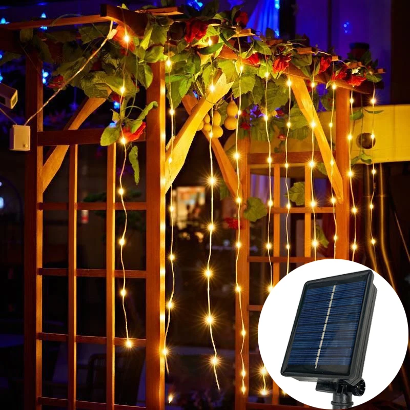 

Christmas Solar Curtain String Lights Wedding Decor Garden Yard Decoration Outdoor LED Holiday Lights Garland Fairy Lights