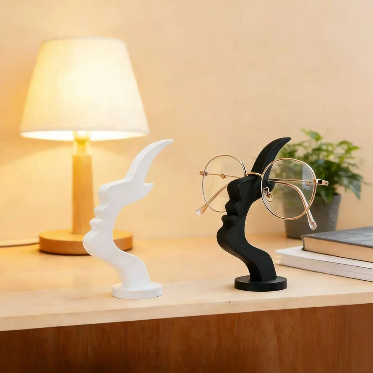 Unique Curved Eyeglass Holder Stand Secure & Artistic Storage Solution Elevate Desk or Nightstand Decor Practical Minimalist